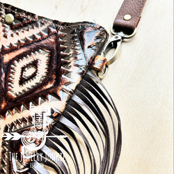Small Crossbody Handbag w/ Copper Aztec Leather Full Fringe 513f