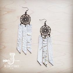 Dream Catcher Earrings w/ Leather Fringe Gold Gator 200af