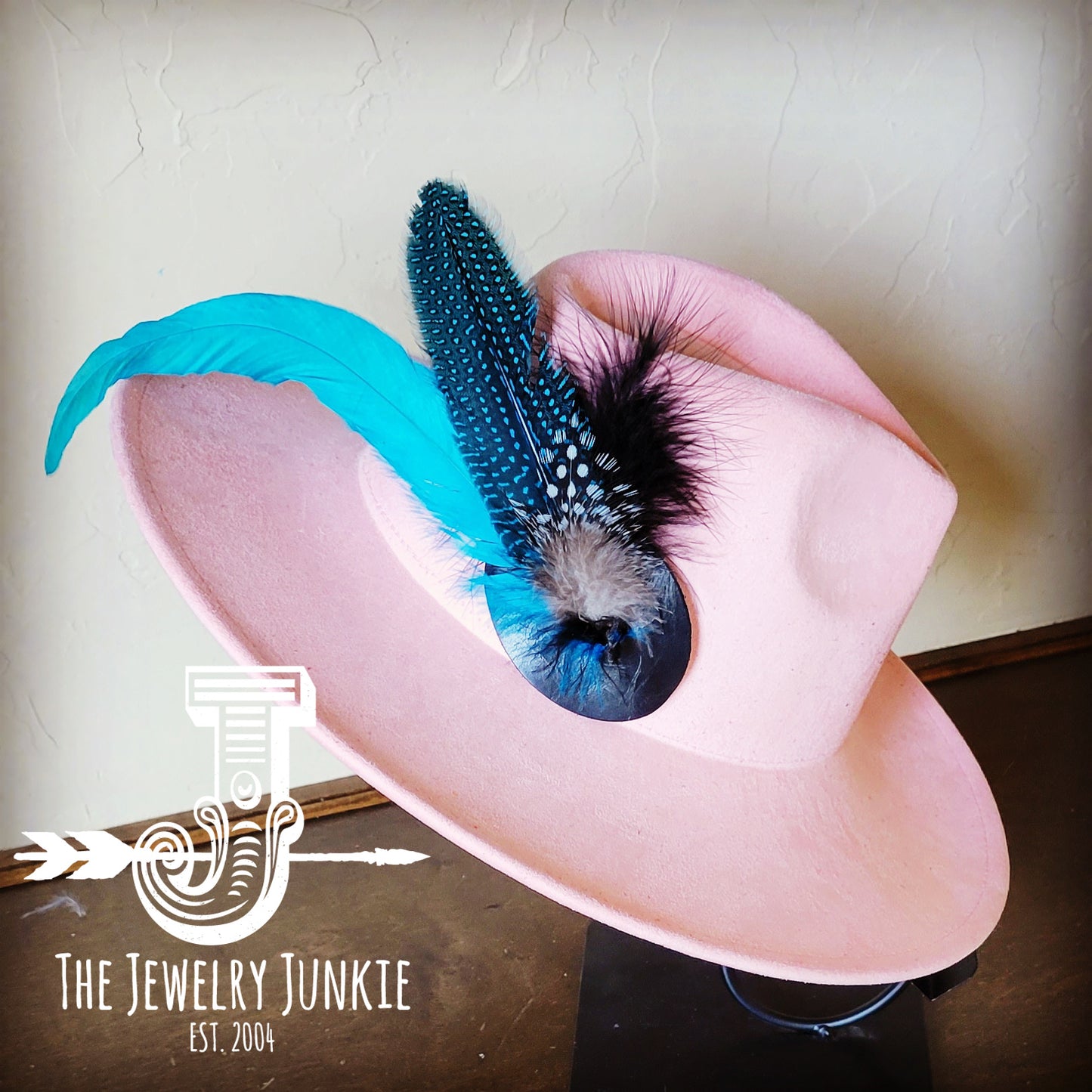 Boho Western Hat w/ Feather Tie Hat Band-Blush 982n