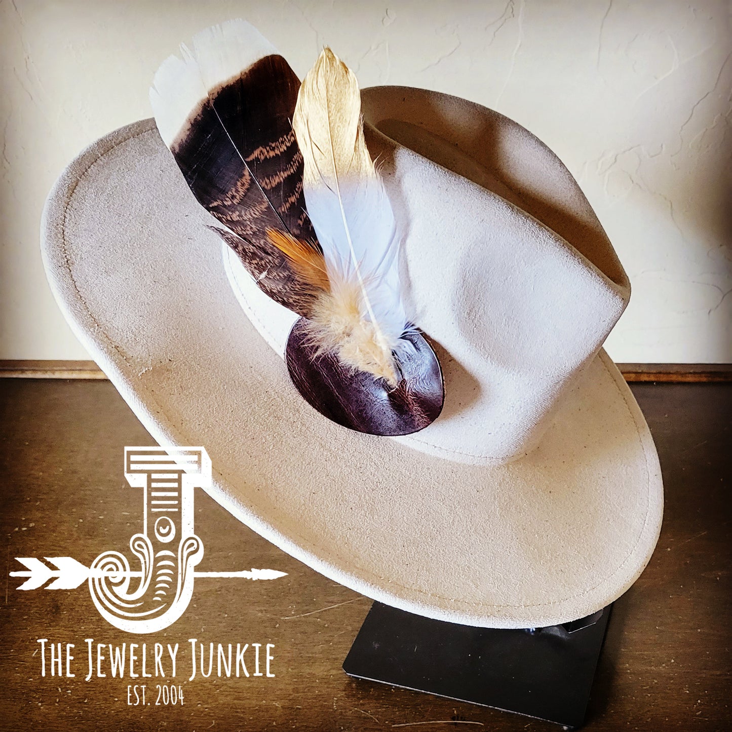 Boho Western Hat w/ Feather Tie Hat Band-Bone 982m
