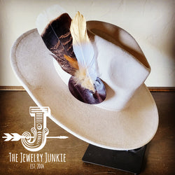 Boho Western Hat w/ Feather Tie Hat Band-Bone 982m