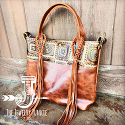 ONE-of-A-KIND Tejas Leather Bucket Handbag Copper Aztec