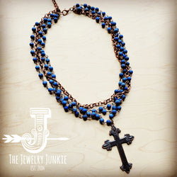 Blue Lapis Collar-Length Necklace with Copper Cross