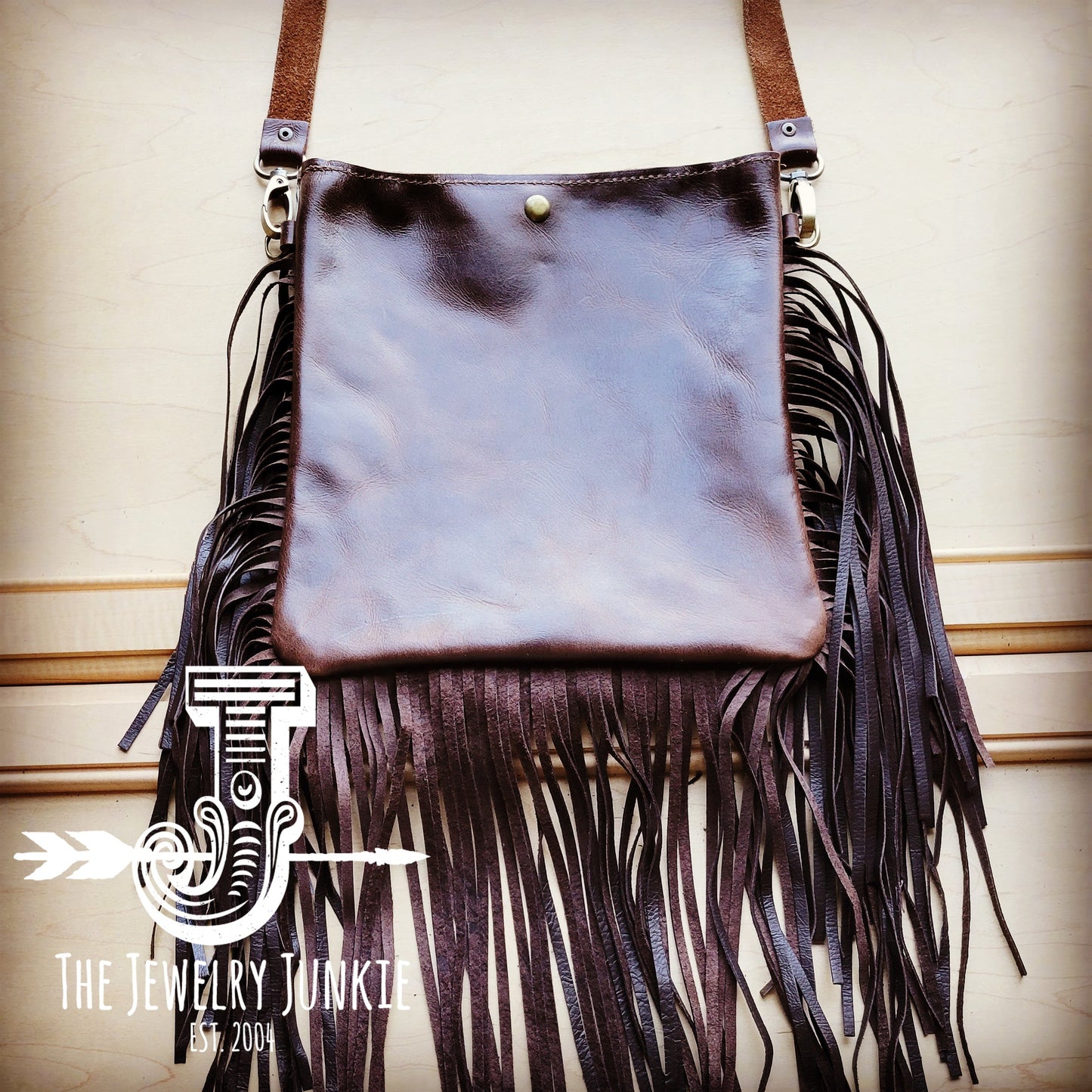 MEDIUM Crossbody Handbag Dark Brown Salt & Pepper Leather w/ Fringe 512w