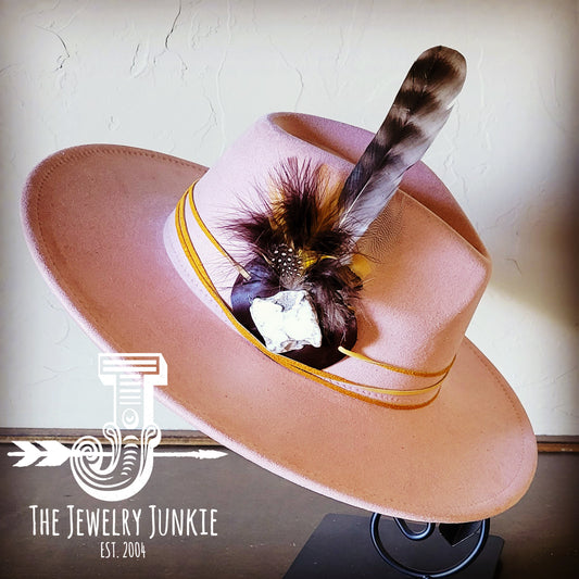 Boho Western Felt Hat w/ Choice of Turquoise Hat Accent-Blush 981f