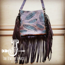 *MEDIUM Crossbody Handbag w/ Turquoise Feather Leather Full Fringe 511e