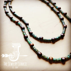 *Natural Turquoise and Wood Double Strand Necklace 256q