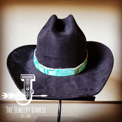 Black Cowgirl Western Felt Hat w/ Turquoise Steer Genuine Leather Band 980s