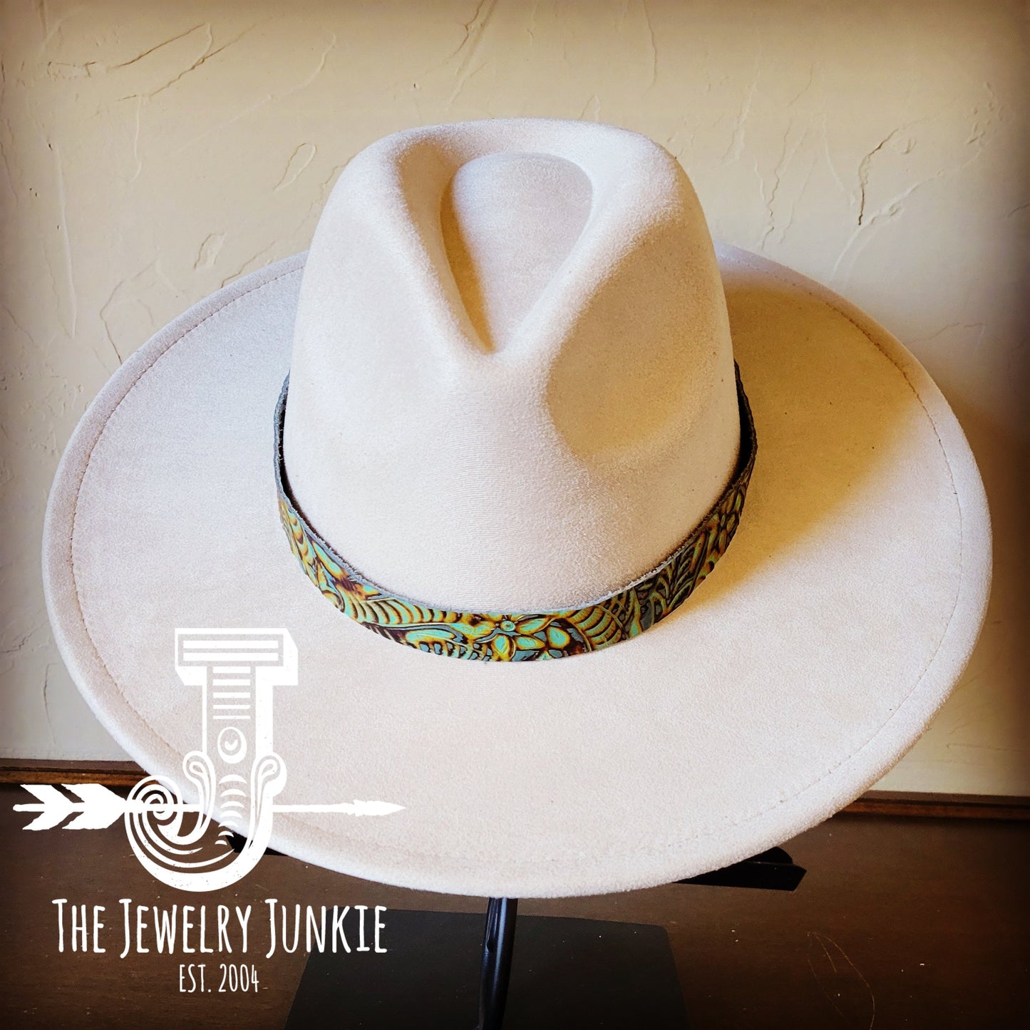 Turquoise Mustard Embossed Leather Hat Band