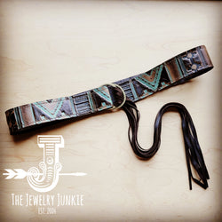Turquoise Navajo Leather Belt with Leather Fringe Closure 905d