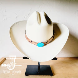 **Tan Steer Embossed Leather Hat Band Only w/ Turquoise 951uu