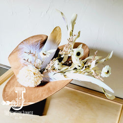 Boho Western Wedding Floral & Feather Bridal Hat in Tan 984k