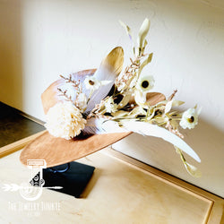 Boho Western Wedding Floral & Feather Bridal Hat in Tan 984k