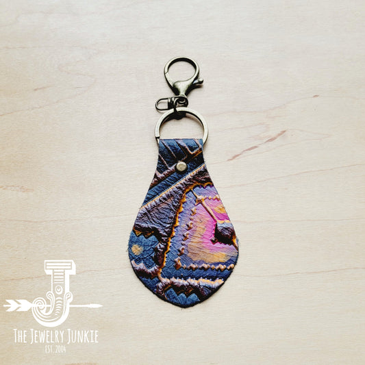Embossed Leather Key Chain - Magenta Navajo