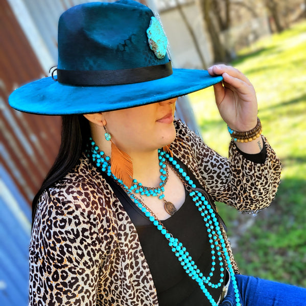 Blue Turquoise Collar-Length Necklace w/ Indian Buffalo Coin 114E