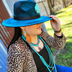 Tan Suede Feather Earrings with Turquoise Chunks (201h)