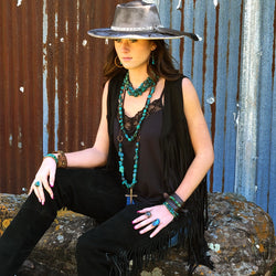 Genuine Long Natural Turquoise and Wood Layering Necklace 250w