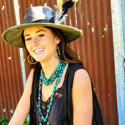 Genuine Long Natural Turquoise and Wood Layering Necklace 250w