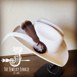 Cowgirl Western Hat w/ Feather Tie Hat Band-Bone 982w