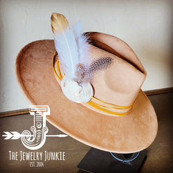 Boho Western Hat w/ Choice of Feather Hat Band-Tan 982f