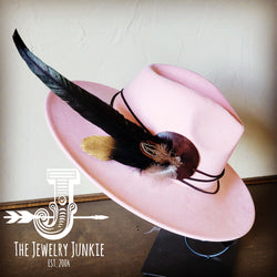 Boho Western Hat w/ Choice of Feather Hat Band-Blush 982a