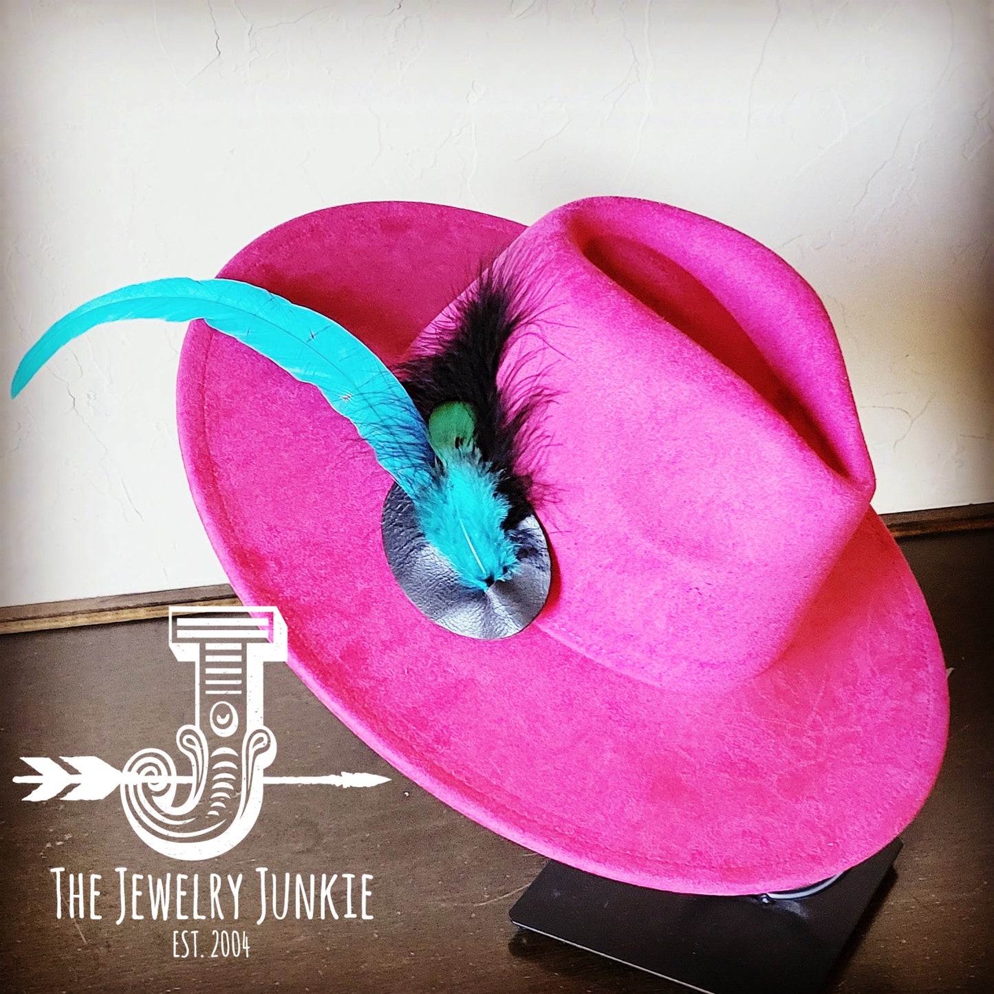 Boho Western Hat w/ Feather Tie Hat Band-Magenta 982r