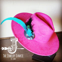 Boho Western Hat w/ Feather Tie Hat Band-Magenta 982r