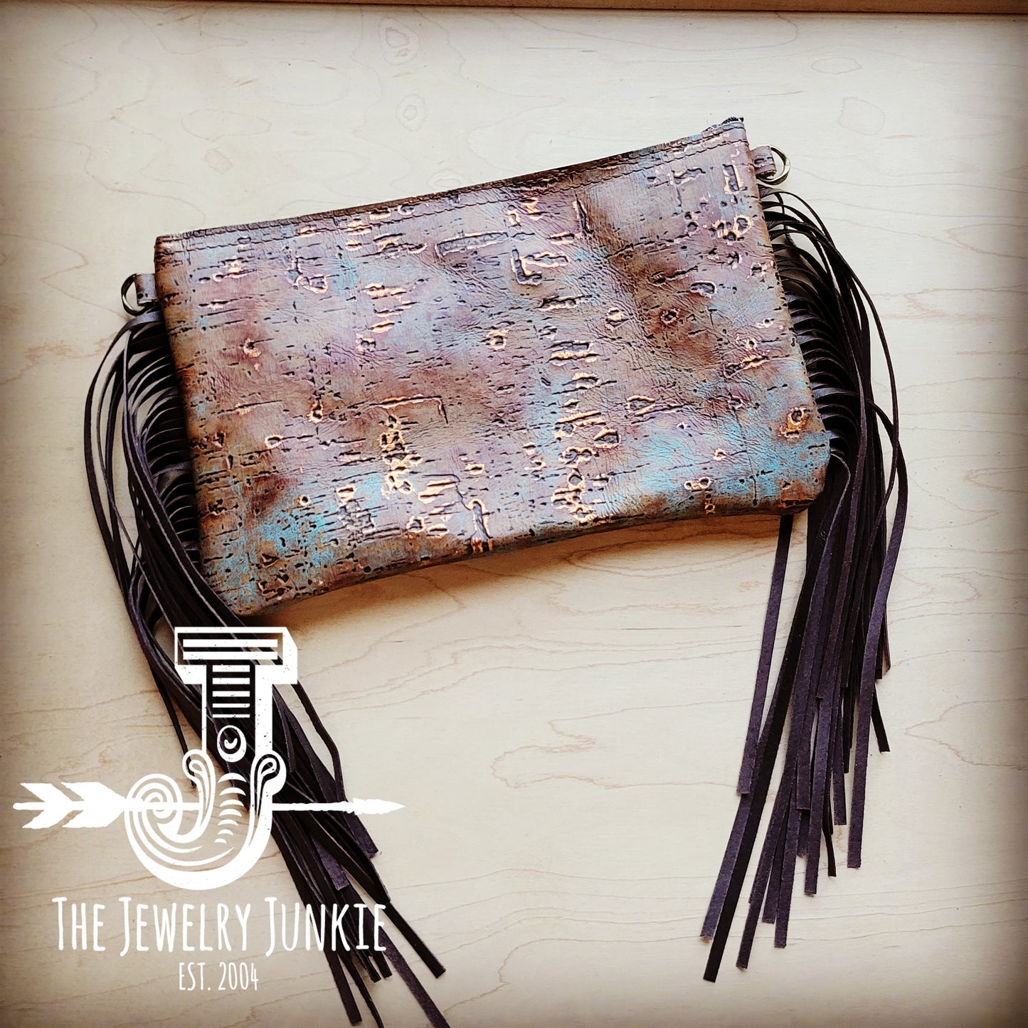 *Embossed Driftwood Tarnished Copper Leather Clutch Handbag 511w