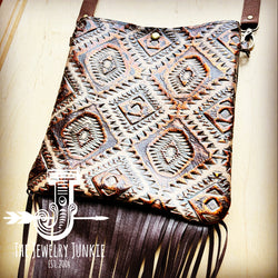 Small Crossbody Handbag w/ Copper Aztec Tooled Leather 513p
