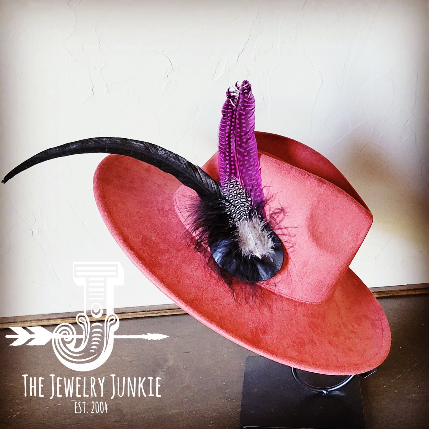 Boho Western Hat w/ Feather Tie Hat Band-Rust 982t