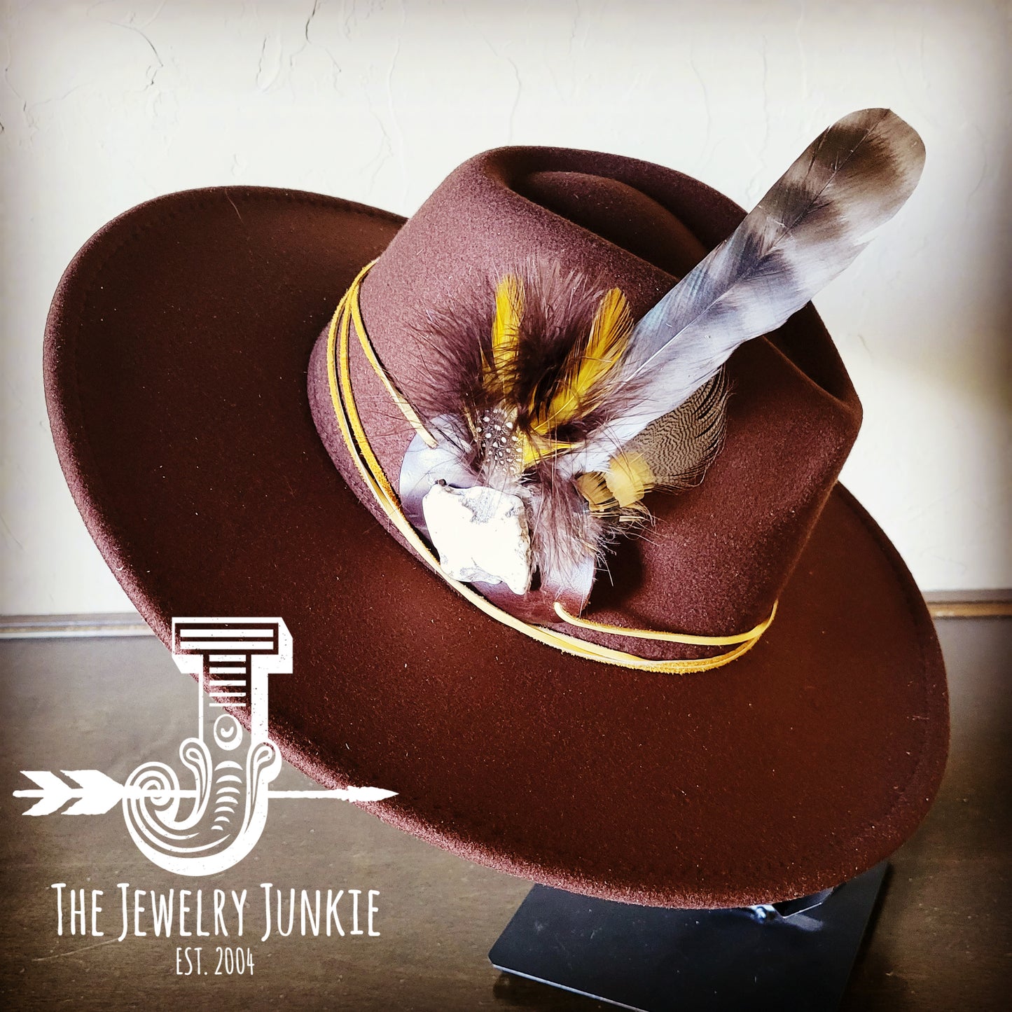 Boho Western Felt Hat w/ Choice of Turquoise Hat Accent-Brown 981e