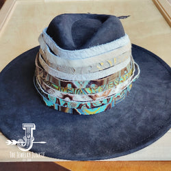 Turquoise Metallic Embossed Leather Hat Band Only 950q