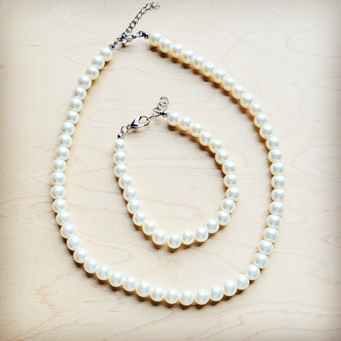 Glass Pearl Necklace & Bracelet Set Wedding Collection 259w