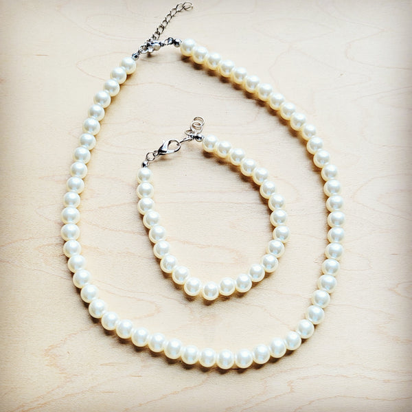 Glass Pearl Necklace & Bracelet Set Wedding Collection 259w