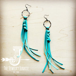 Leather Fringe Earrings with Turquoise Chunks Turquoise 218t