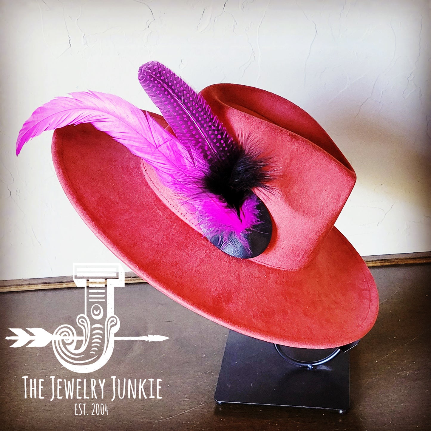 Boho Western Hat w/ Feather Tie Hat Band-Rust 982t