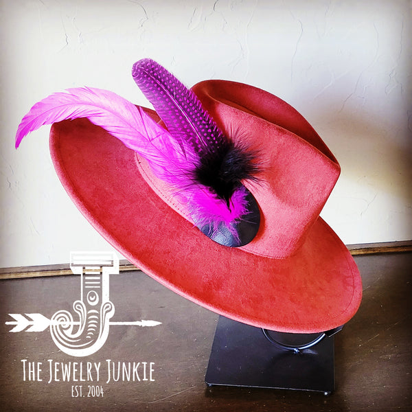 Boho Western Hat w/ Feather Tie Hat Band-Rust 982t