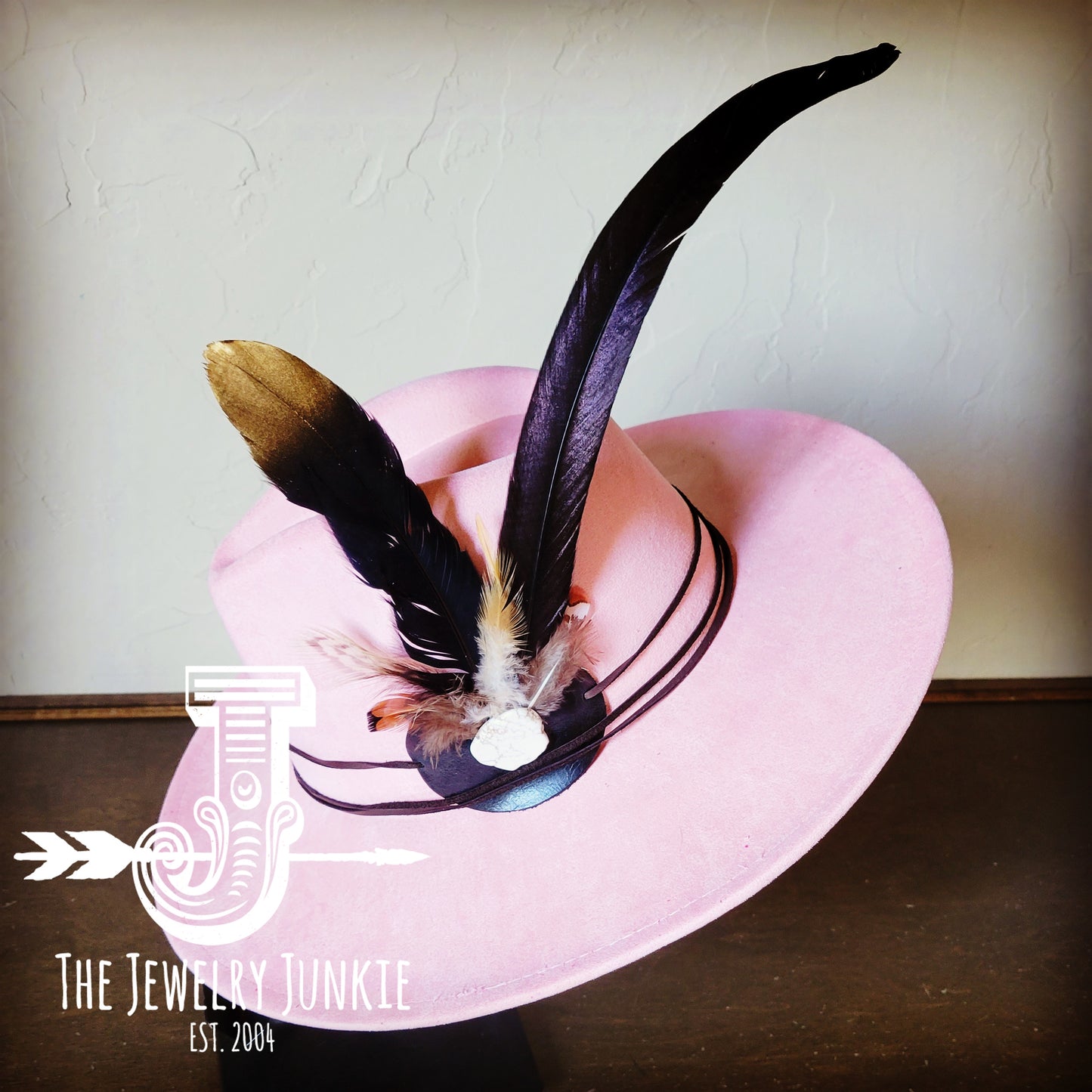 Boho Western Hat w/ Choice of Feather Hat Band-Blush 982a