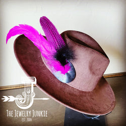 Boho Western Hat w/ Feather Tie Hat Band-Brown 982q