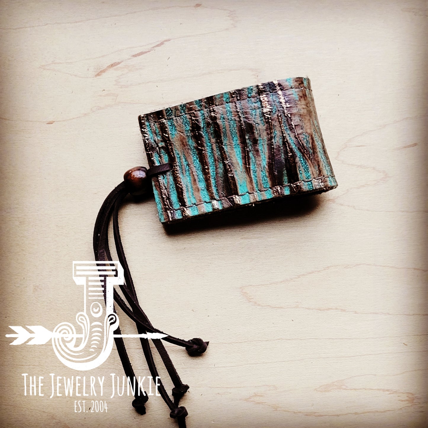 *Wide Leather Cuff w/ Adjustable Tie-Turquoise Chateau 002s
