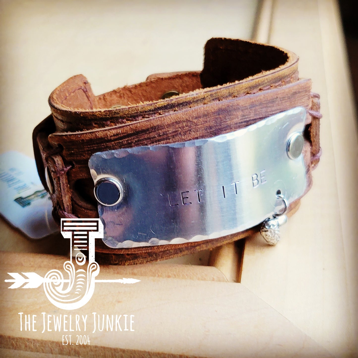 *Let It Be Handstamped Leather Cuff 013e