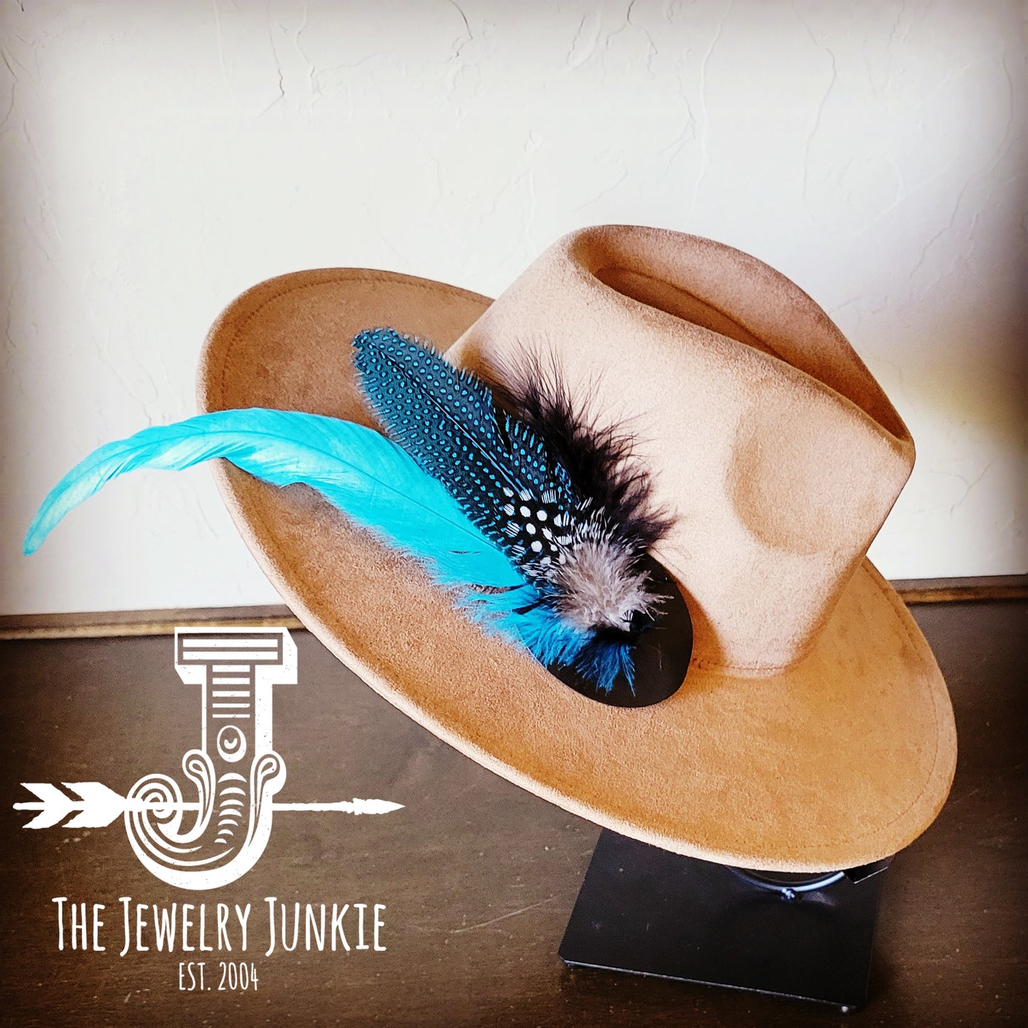 Boho Western Hat w/ Feather Tie Hat Band-Tan 982s