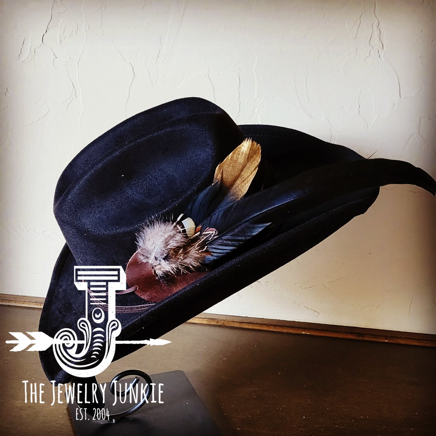 Cowgirl Western Hat w/ Feather Tie Hat Band-Black 982v