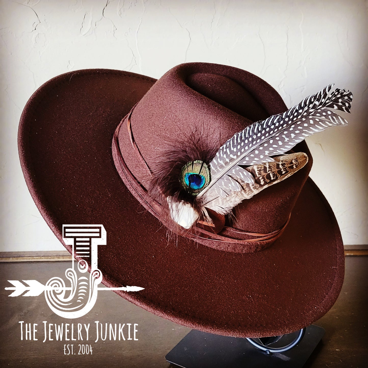 Boho Western Felt Hat w/ Choice of Turquoise Hat Accent-Brown 981e