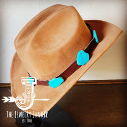 Dark Brown Leather Hat Band w/ Turquoise Slabs+Choice of Hat 981n