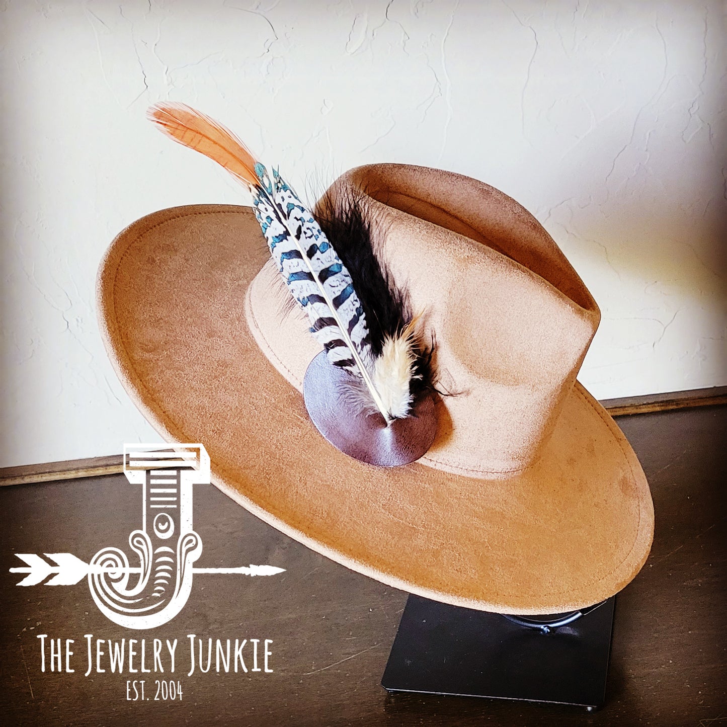 Boho Western Hat w/ Feather Tie Hat Band-Tan 982s
