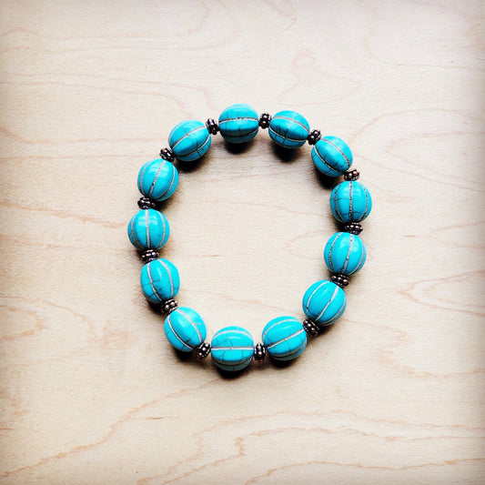 Turquoise Blue Melon Beaded Stretch Bracelet 809g