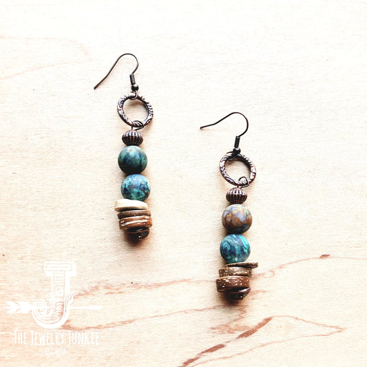 Frosted African Turquoise and Wood Earrings (220d)