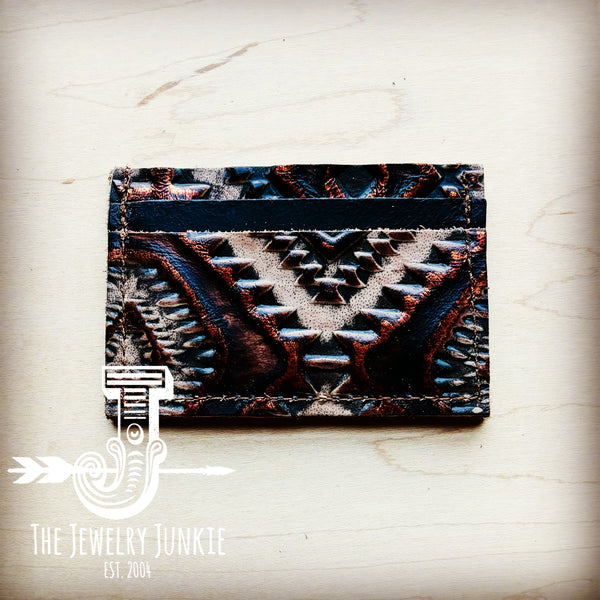 Embossed Leather Credit Card Holder-Copper Aztec 603s