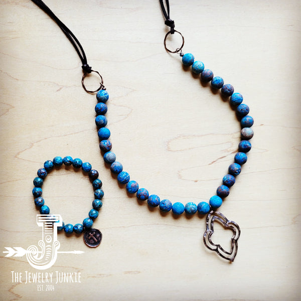 Blue Chrysocolla Stretch Bracelet w/ Coin